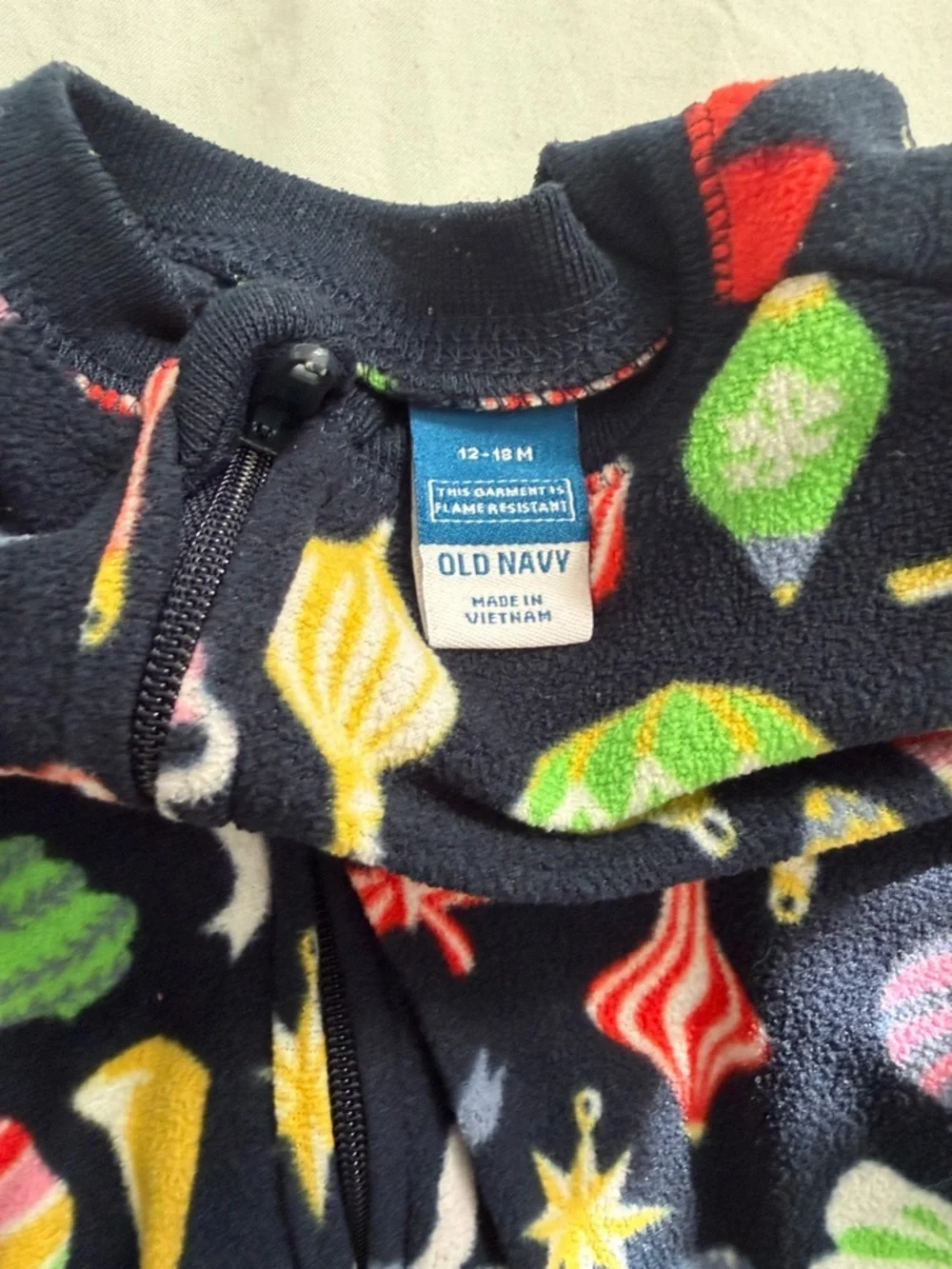 Old Navy Kids Holiday Footed One-Piece Pajama in Red, Green & Navy